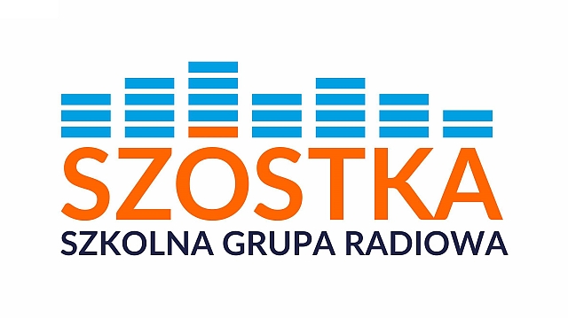 Logo Szkolnej Grupy Radiowej - napis szóstka w kolorach błekitno - pomarańczowych