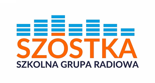 Logo Szkolnej Grupy Radiowej - napis szóstka w kolorach błekitno - pomarańczowych