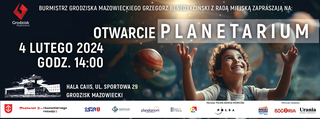 baner reklamujący otwarcie planetarium w Grodzisku Mazowieckim