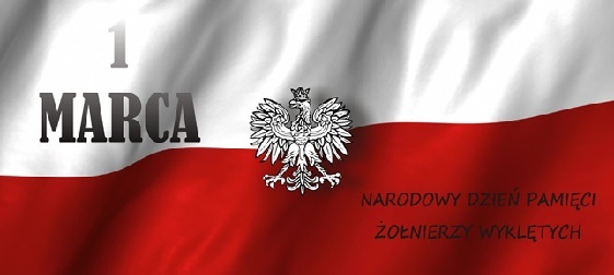 Polska flaga na której napis 1_marca_Narodowy Dzień Żołnierzy Wyklętych_