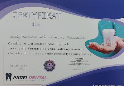 Certyfikat AKADEMIA STOMATOLOGICZNA - ZDROWY UŚMIECH