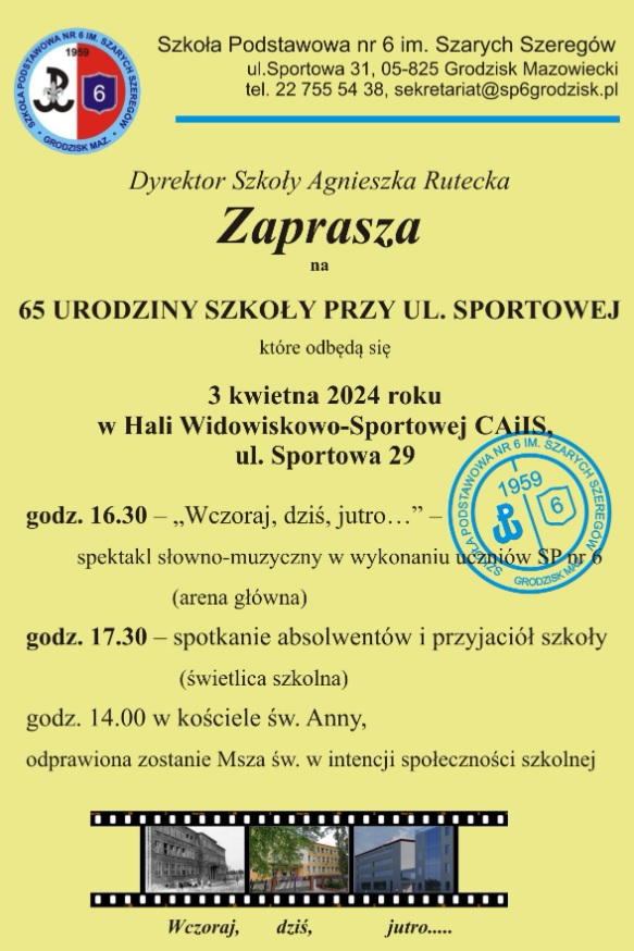 Zaproszenie na 65 urodziny Szkoły Podstawowej nr 6