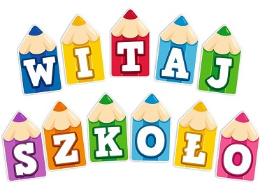 Witaj szkoło napis na kolorowych kredkach