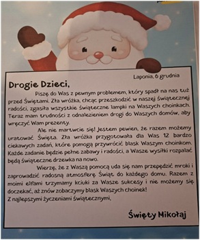 list od Mikołaja dla uczniów klasy 3a_06.12.2025 r.