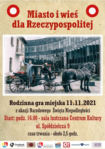 Plakat promujący grę miejską z okazji Święta Niepodległości