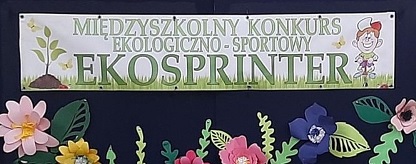 baner konkursu ekosprinter - kwietna łąka i napis ekosprinter międzyszkolny konkurs ekologiczno-sportowy