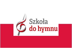 logografika projektu szkoła do hymnu. Na białoczerwonej fladze białoczerwony klucz wiolinowy oraz napis: szkoła do hymnu