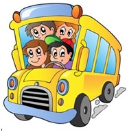 rysunek przedstawia żółty autobus z uśmiechniętymi dziećmi