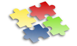 cztery puzzle - niebieski czerwony zielony żółty