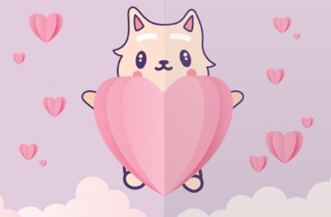 różowe serduszka i kotek