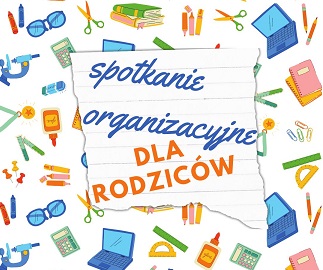Przybory szkolne. Na środku na liniaturze napis