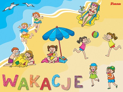 wakacje grafika - plaża piasek zabawy nad wodą